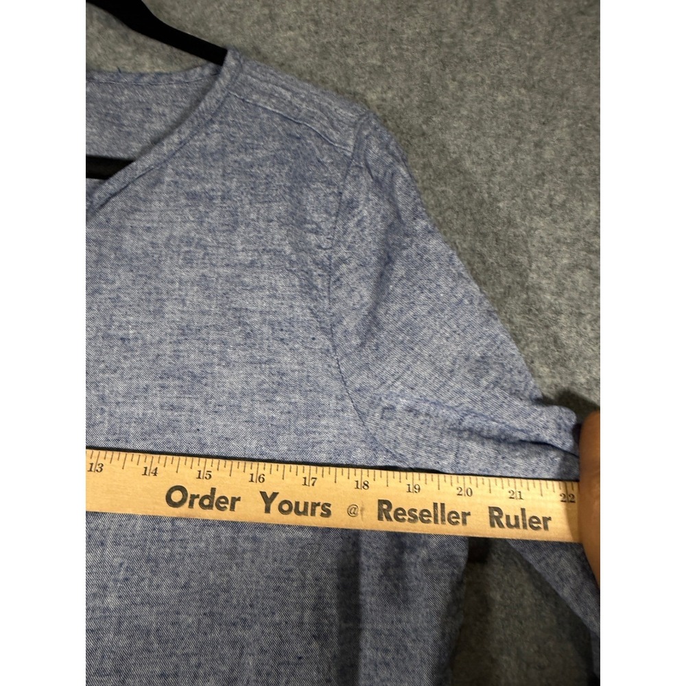 Hester & Orchard Womens Blue Linen Cotton Blend Roll Tab Henley Top Small - Picture 4 of 8